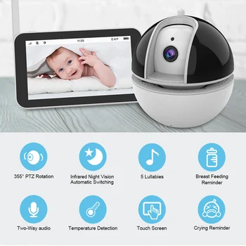 10 XZOOM sem Fio 720P PTZ Monitor do Bebê, com câmeras de Vigilância de uma Babá Cam de Segurança Eletrônica Babyphone Controle Remoto da Rotação