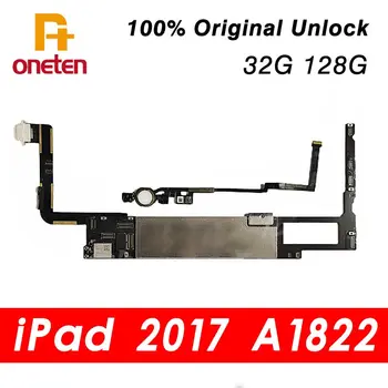 100% Original, Desbloq funcionamento do iPad placa-Mãe Para o iPad 2017 A1822 Versão Wifi iCloud Limpo 32G 128G placa-mãe