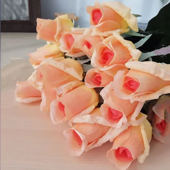 10pcs /lot Único Ramo de Simulação de Seda Rosa Flores Toque Real Bud dos Namorados, Presente de Casamento de Luxo de Decoração de Casa de Flores Rosa