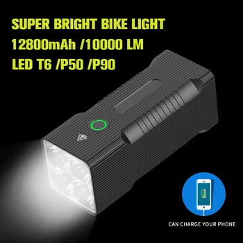 12800mAh Moto Luz Frontal USB Recarregável 10000lumens Bicicleta Farol T6 P50 P90 LED Lanterna Super Brilhante Bicicleta Acessórios