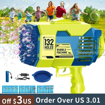 132 Buraco Gatling Máquina de Bolha para Crianças Raquete Lançador Automático de Arma de Bolha Para Crianças Bolha de Sabão Maker Ventilador da Bolha do Brinquedo