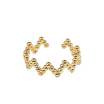 14K Ouro Genuíno Sterlling Prata 925 Abrir Bandas de Anéis para as Mulheres DNA Frisado em Ziguezague Criativo Menina Dom Dedo de Finas Jóias