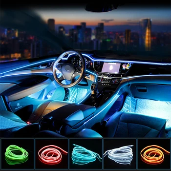 1M/3M/5M de Carro Interior Interior do Diodo emissor de Moldagem Decorativa Lâmpada EL Fio de Luz Neon Auto Flexível Ambiente de Estacionamento Led de Faixa