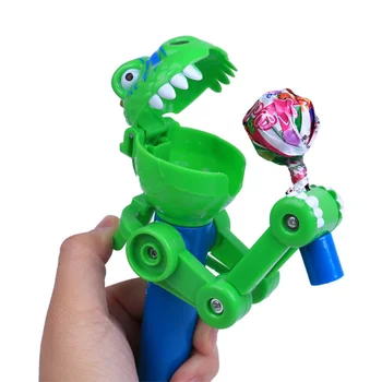 1PC Criativo Pirulito Robô Titular Novidade Dinossauro Forma Crianças Brinquedo Presente para Crianças Pirulito Doce de Armazenamento (Verde, Amarelo Aleatória