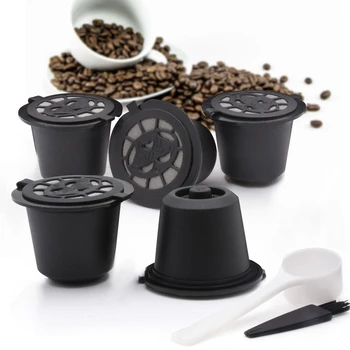 1pcs Reutilizáveis Cápsulas de Café Copo com uma Colher Pincel Preto Recarregável Café em Cápsula de Recarga de Filtro Coffeeware Presente