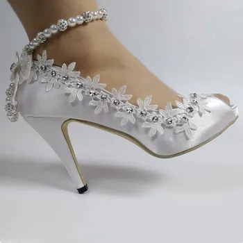 2020 Chegada Nova Pérola tira os sapatos Mulheres Fivela de Casamento Nupcial sapatos feminino Open Toe Vestido de festa de sapatos de salto Alto Bombas