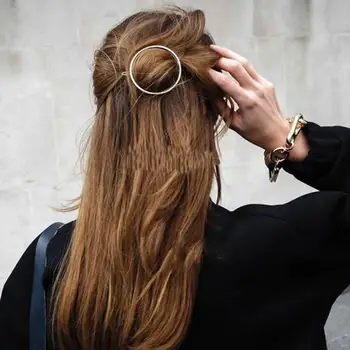 2021 Mulher Fashion Acessórios de Cabelo Circular de forma simples Grampo de Cabelo Pin de Metal Geométricas Liga Círculo Hairgrip Meninas