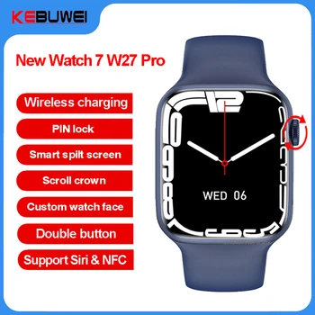 2021 Novo IWO W27 Pro Smart Assistir Série 7 de Carregamento sem Fio 14 de Chamada Bluetooth Suporte Siri NFC Dividir Tela de Bloqueio do PIN do Smartwatch