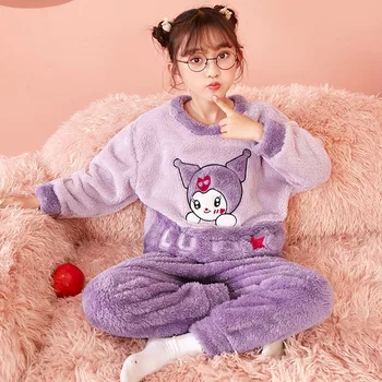 2023 Sanrioed De Pelúcia Anime Kuromi Cinnamoroll Crianças Pijamas De Inverno Flanela Macia Quente Meninas Meninos Pijamas Em Casa De Pijamas, De Presente De Natal