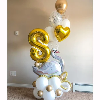29Pcs Grande Cisne Branco Alumínio do Filme 30inch de Ouro Número Balão Conjunto Menina de Festa de Aniversário, chá de Bebê Decoração de Noiva do Casamento de Suprimentos