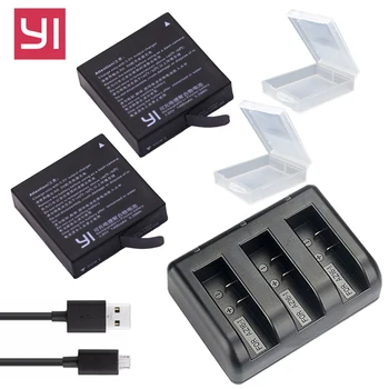 2PCS xiaoyi 4K Bateria de 1400mAh AZ16-1 + USB 3Slots Carregador para Xiaomi Yi 4K Batteria Original Xiao Mi Yi Lite acessórios para câmeras