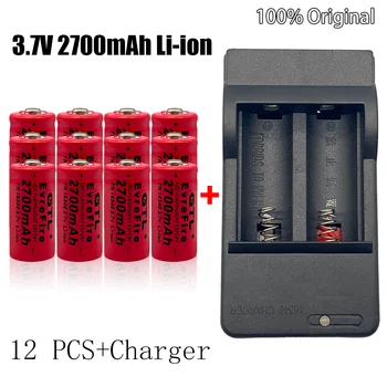 3,7 V 2700mAh bateria de Li-ion CR123A 16340 Bateria Recarregável Baterias CR123 para Caneta Laser LED Lanterna, Celular,Câmera de Segurança+Carregador