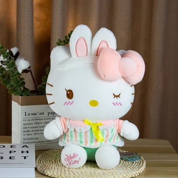 40cm Hello Kitty de Pelúcia Boneca Brinquedo Original Sanrio Postura Bonito Orelhas de Coelho Acessórios KT Gato de Pelúcia, Travesseiro de Presente de Aniversário
