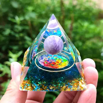 60MM Roxo Cristal Esfera Sahasrara Chakra Orgone Pirâmide de Cobre Azul Cristal de Proteção de Energia Reiki Meditação Orgonite