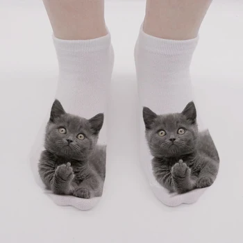 7 Estilos de Impressão 3D Gato Face Curta Socks Engraçado Bonito Colorido Criativo Unisex de Poliéster de Baixo Tornozelo Socando