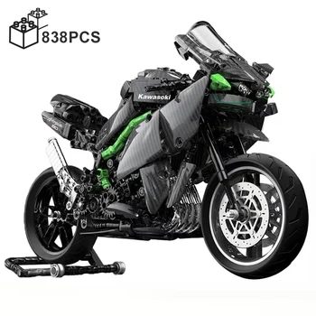 838PCS de Fibra de Carbono Kawasaki h2r Motocicleta Blocos de Construção de Velocidade de Moto Veículo Reunir Tijolos Brinquedos Presentes Para Amigo de Meninos