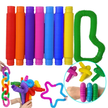 8pcs Plástico Colorido Pop Tubo de Brinquedo Mini Para Crianças de Alongamento Tubos de papelão Corrugado Tubo de Crianças, de Adultos, Alívio do Estresse Brinquedos de Presente