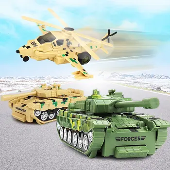 A deformação Crianças Carro de Brinquedo com Um Clique Colisão Transformar Robô Helicóptero Militar Armado Tanque Blindado do Carro do Veículo de Brinquedos para o Menino