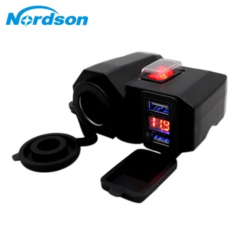 A Nordson à prova d'água 12V Moto Dual USB, Carregador de Isqueiro do DIODO emissor de Voltímetro Acessórios Peças para Motocross Dirt Bike