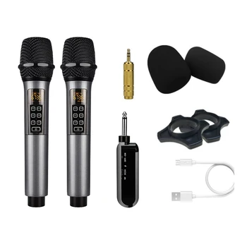 ABGZ-Microfone sem Fio Profissional Portátil de 2 Canais UHF Mic Banda Ajustável de Reverberação Para a Fase de Karaoke Party