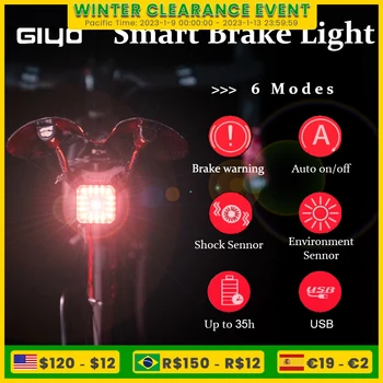 Andar de Bicicleta GIYO lanterna traseira lanterna Traseira da Bicicleta Inteligente de Freio Automático de Detecção de Lâmpada LED Impermeável USBCharging Moto Luz de Lanterna Bicicleta