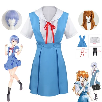 Anime EVA Trajes Cosplay Ayanami Rei, Asuka Langley Soryu Mulheres do Vestido da Menina de Uniforme Escolar Roupas Peruca de Halloween Natal Trajes