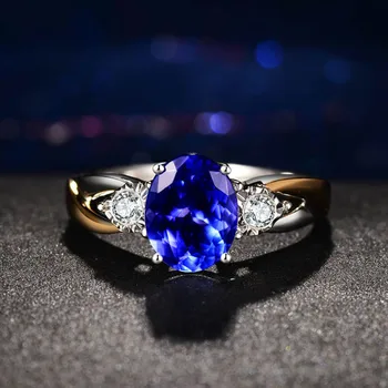ANJO NEGRO Dupla Cor Prata 925 Tanzanite Azul pedra preciosa de Moda de Anéis Ajustáveis Para as Mulheres de Jóias de Casamento Presente de Natal
