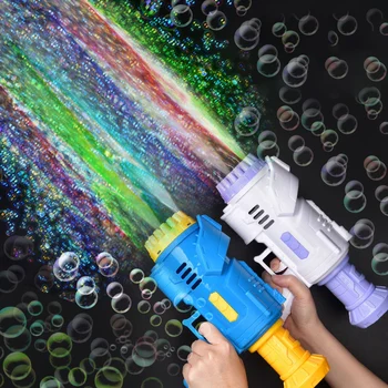 Arma da bolha de Luz Foguete Máquina de Bolha Exterior Festa de Casamento Lançador de Forma Automática Ventilador de Sabão Pomperos Brinquedos para Crianças