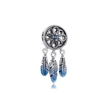 Cabe Europa Pulseira Azul Dreamcatcher Charme rosário de Prata 925 Encantos Contas para Fazer Jóias das Mulheres Presente Kralen