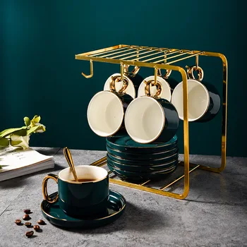 Cerâmica xícaras e pires conjunto criativo de ouro de design de porcelana conjunto de chá em porcelana de ossos xícara de café, pequeno-almoço mesa de café árabe