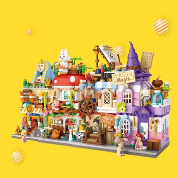 conto de fadas street view, mini bloco Mito Magia Pirata Cogumelo casa de parque de diversões de tijolos para construção de brinquedos para as crianças presentes