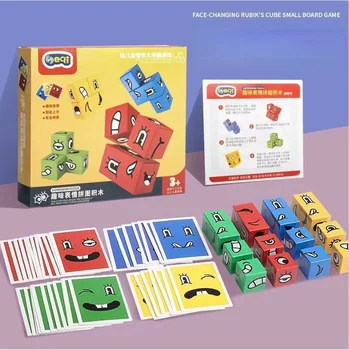 Crianças Cubo Jogos de Mesa de Brinquedos Educativos Rosto Blocos de criação de Cubo do Bloco de Quebra-cabeça Jogo Interativo Desafio de Aprender Emoticon