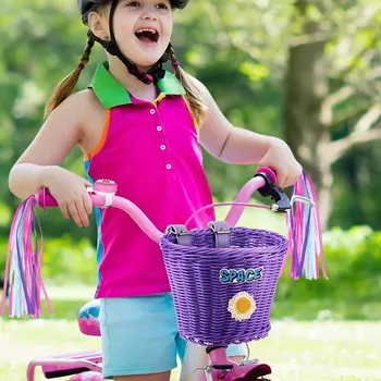 Crianças de Bicicleta Cesta infantil Cesta de Bicicleta Conjunto de Serpentinas Serpentinas Coloridas Bell Adesivos Frente do Guidão de Bicicleta Cesta Para Crianças