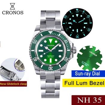 Cronos Mergulhador de relógios de Luxo, Para Homens NH35 Safira Espelho de Bisel de Cerâmica relógio de Pulso de 200 metros Impermeável Deslizar o fecho dos Homens Relógios