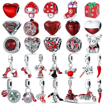 de novo no Natal Encantos Presentes 100% 925 Silver Série Vermelha Ajuste de Contas Pandora Prata 925 Original Pulseiras DIY Fazer Jóias