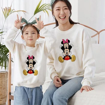 Disney Bonito do rato de Minnie do Mickey de Impressão de Moletom Unisex Cartoon mãe e Filha Tshirt Hoodies de Família Superior Pulôver de Roupas