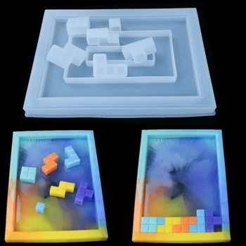 DIY Tetris Molde de Cristal de Resina Epóxi Molde de Espelhos Artesanal Criativo Molde de Silicone, Resina para Decoração de Mesa de Molde a Fazer Jóias