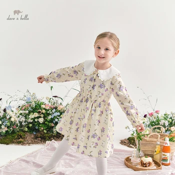 DK1220129 dave bella garota primavera moda 5Y-13Y estampa floral clássico vestido de crianças doce vestido de crianças infantil roupas de lolita