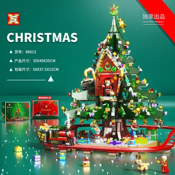 Em Estoque 2022 88013 Árvore de Natal 2100pcs Aldeia de Inverno de Comboios de Santa Claus Elk Ano Novo Bloco de Construção de Kits de Brinquedos Presentes Para as Crianças