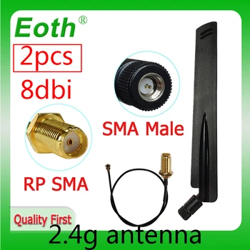 EOTH 2pcs de 2,4 g de antena de 8dbi sma macho wlan wi-fi de 2,4 ghz antene IPX ipex 1 SMA fêmea pigtail Cabo de Extensão de iot módulo de antena