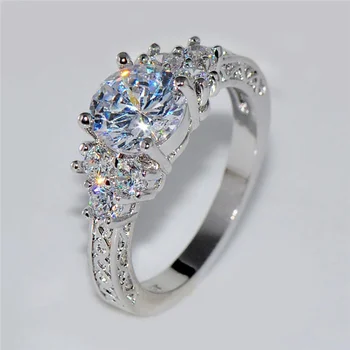 Exquisite Fashion Cor de Prata Anéis de Noivado para as Mulheres a Moda Branco Anel de Cristal de Zircão Aniversário de Casamento Nupcial Jóias