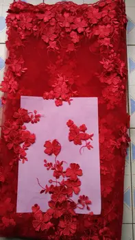 Feito à mão Net Bordado 3d Tecido Vermelho de Flores Diy Rendas Guarnição do Laço Bordado Venda Quente França Vestido de Noiva Tissu Algodão