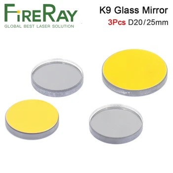 FireRay 3Pcs K9 Laser de CO2 Reflexão de Espelho D20 D25mm Glassmaterial com Revestimento de Ouro para o Laser de Co2 Gravador, Máquina de corte