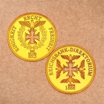 Frete grátis Deutsche Reichsbank 1888 alemão Moeda com o Ouro Chapeado