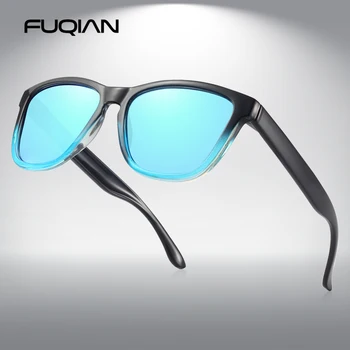 FUQIAN Quadrado Clássico Óculos de sol Polarizados Homens Mulheres da Moda de Condução Óculos de Sol com Lentes espelhadas Óculos Azul Tons UV400