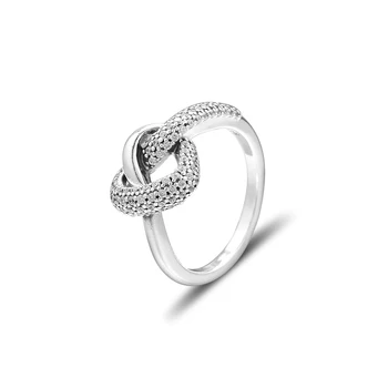 Genuíno de Prata 925 Clara CZ Atado Coração Anel de Casamento, Anéis de Noivado para Mulheres Finas Jóias Bijoux anillos