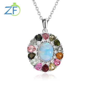 GZ ZONGFA Nova Moda de pedra preciosa gargantilha natural Opala de Prata 925 Colar Round