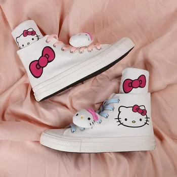 Hello Kitty Sapatos Plimsolls Sapatos de Lona com solado de Corda Sapatos de Tênis para a Menina Bonito cor-de-Rosa do Esporte Respirável Casual Mulheres Sapatos de Senhora