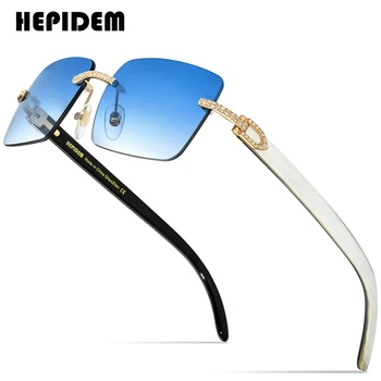 HEPIDEM sem aro Óculos Redondos Homens 2020 Nova Marca de Designer de Luxo, Diamantes Fãs de Óculos de sol das Mulheres de Chifre de Búfalo Óculos 0015