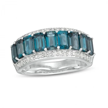 HESHI Marilyn Monroe Collection-Esmeralda Corte de Londres Topázio Azul e Diamante Anel em Prata de lei